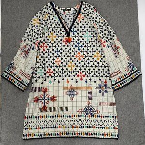 Almirah Tunic Top Large Semi -Sheer 3/4th Wide‎ Sleeves V-Neckline Ivory Black